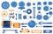 Different parts of the mechanism. Mechanical power units that can be assembled from various types of parts. Vector