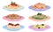 Different Pasta Dishes Served On Flat Plates Vector Set