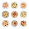 Different Pasta Served on Plate Top View Vector Set