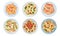 Different Pasta Served on Plate Top View Vector Set