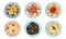 Different Pasta Served on Plate Top View Vector Set