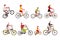 Different people character riding bicycle set