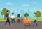 Different people are on their daily goings in the park vector illustration. People walking in city park.