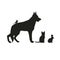 Different pets silhouettes on white background. Vector illustration of dog, cat, budgie and rabbit in black color. Hand drawn art