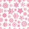 Different pink vector snowflakes seamless pattern