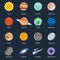 Different planets of solar system. Illustration of space in cartoon style