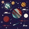 Different planets in space vector illustration. Flat Design. Great colors