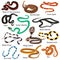 Different poison snakes color flat icons set