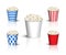 Different popcorn buckets mockup. Vector popcorn box set.