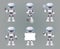 Different Poses Robot innovation technology science fiction future cute little 3d Icons set design vector illustration