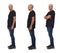 Different poses of the same man seen from the side on white