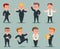 Different Positions and Actions Businessman Character Icons Set