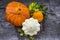 Different pumpkins on a table