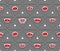 Different red lips on the black white optical illusion background. Seamless triangle background