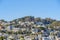 Different residential building structures on a slope of a moountain at San Francisco, CA