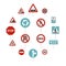 Different road signs set flat icons