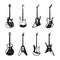 Different rock electric guitars set. Vector monochrome pictures