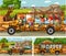 Different safari scenes with animals and kids cartoon character