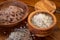 Different Salts Displayed in Wooden Bowls