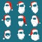 Different Santa hats, moustache and beards template set. Christmas face elements for past your festive design. Vector