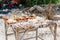 Different seashells for sale on a stall on Nungwi beach, Zanzibar, Tanzania