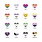 Different sexual identity pride flag in heart shape icon set vector