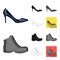 Different shoes cartoon,black,flat,monochrome,outline icons in set collection for design. Men and women shoes vector