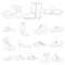 Different shoes outline icons in set collection for design. Men`s and women`s shoes vector symbol stock web illustration