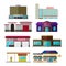 Different shops, buildings and stores flat icon set