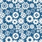 Different silhouettes of cogwheels on blue, seamless pattern