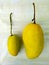 Different sizes of two ripe mangoes