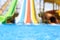 Different slides in water park, blurred view