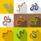 Different snake icons set, flat style