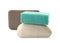 Different soap bars on white background.