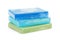 Different soaps in different soap dishes. A lot of solid soap for hygiene and cleanliness. Colorful soap and remnants are