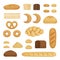 Different sorts of bread. Vector pictures of bakery food