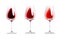 Different sorts of red wine. Array of various types of wine. Wine glasses isolated on white background.