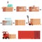 Different stages of sending the goods from the package to the transportation in the container. Transportation of cardboard box