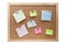 Different sticky notes on a cork board isolated