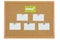 Different sticky notes on a cork board isolated on a white background