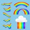 Different style rainbow color strips after rain optical sky effect vector set.