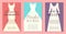 Different styles of wedding dresses set of banners, cards vector illustration. Choose your perfect cloth for your body