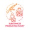 Different substances producing injury concept icon. Fatal poisoning, fire effect, gunshot wound and body burn thin line