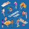 Different summer activity people isometric vector concept