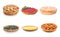 Different tasty fruit pies on white background