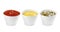 Different tasty sauces in bowls on white background