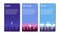 Different times of day. Collection of vertical banners morning, noon and night vector illustrations of urban landscape