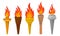 Different Torches With Brightly Burning Fire Vector Set