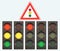 Different traffic light and road sign