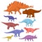 Different type of cartoon dinosaurs cute monster set. Dinosaur cartoon collection prehistoric character tyrannosaurus